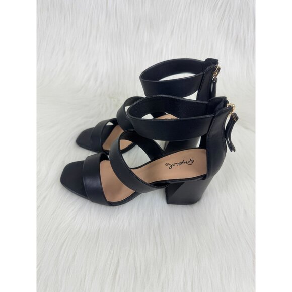 Women's Qupid Dorcas Faux Leather Multi Strap Block Heel Sandals Black - Picture 7 of 12